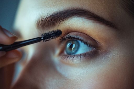 Close-up of a woman applying mascara to her eyelashes