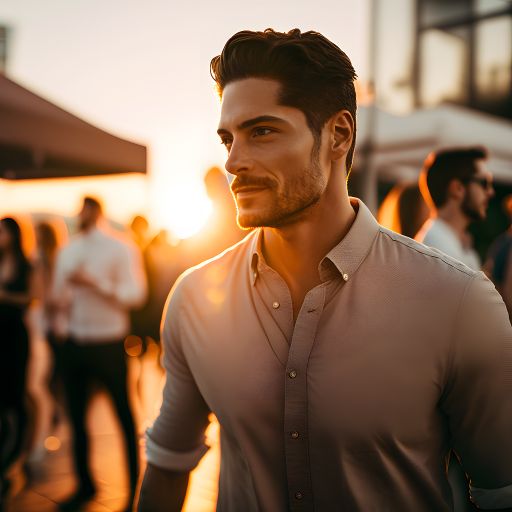 Man dancing in golden hour at vibrant party