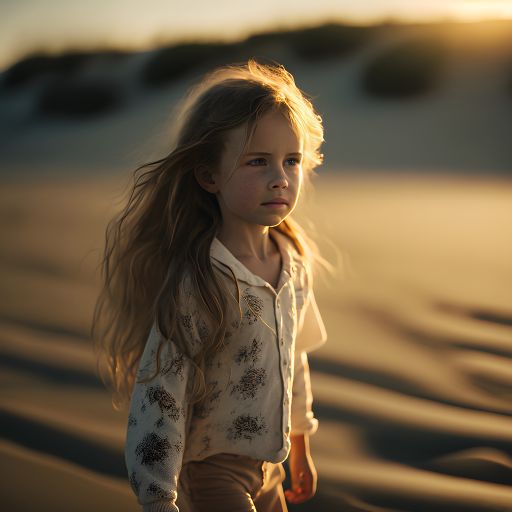 Portrait of a Child Walking at a Tropical Beach at Sunset