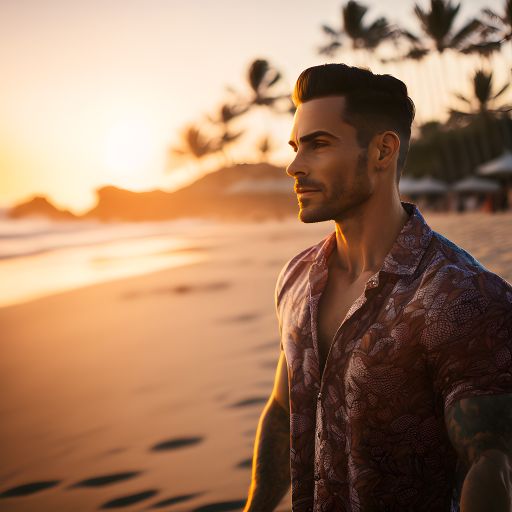 Portrait man walking at tropical beach
