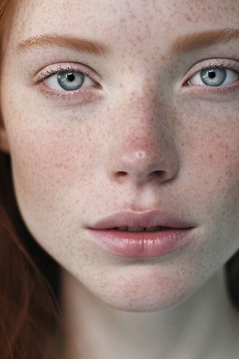 close-up of woman with freckles and pale skin