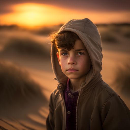 Stunning Sunset Sky Colors as a Boy Walks Through the Dunes at Dusk