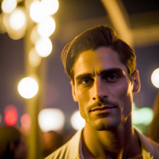Close-up image of a man at a rooftop party