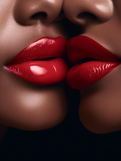 close up of 2 lips kissing, kiss