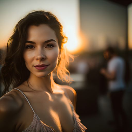Young woman celebrates at sunset.