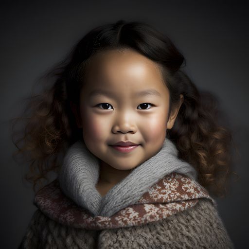 Asian child in studio headshot moody dark grey background