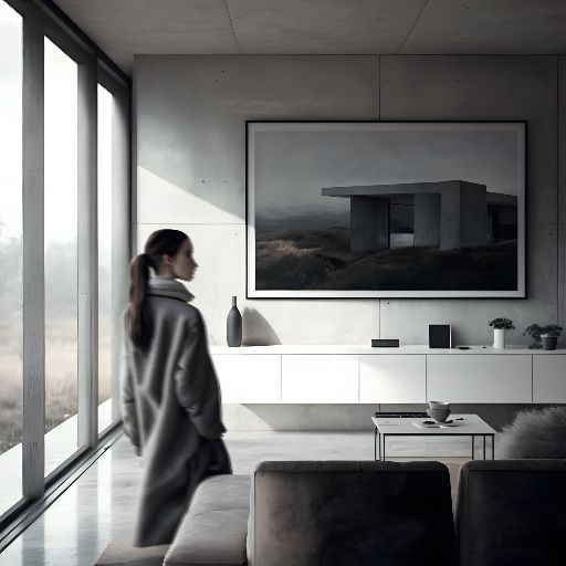 Minimalist home: woman walking in contemporary interior