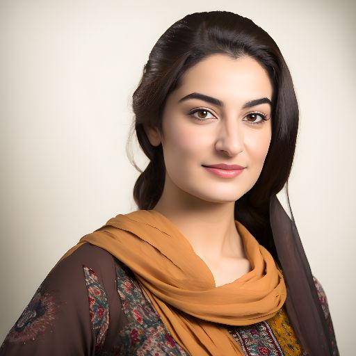 Portrait of a young Pakistani woman against a white background