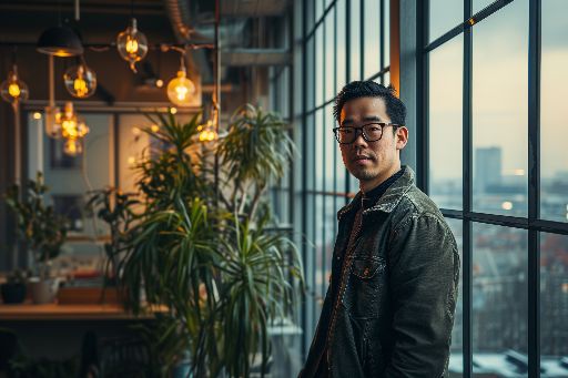 Asian startup owner in modern office