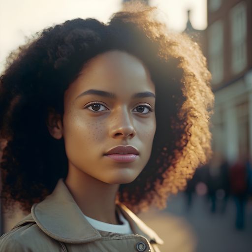A Sunny Day in Amsterdam: A Portrait of a Young Girl with Curly Hair and Brown Eyes