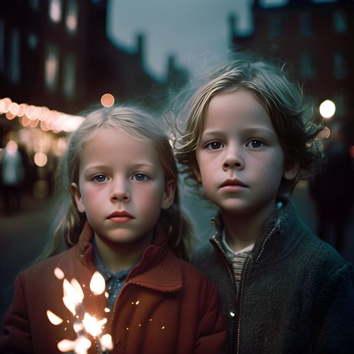 Portrait, 6 years old, boy, girl, Amsterdam, New Year's Eve