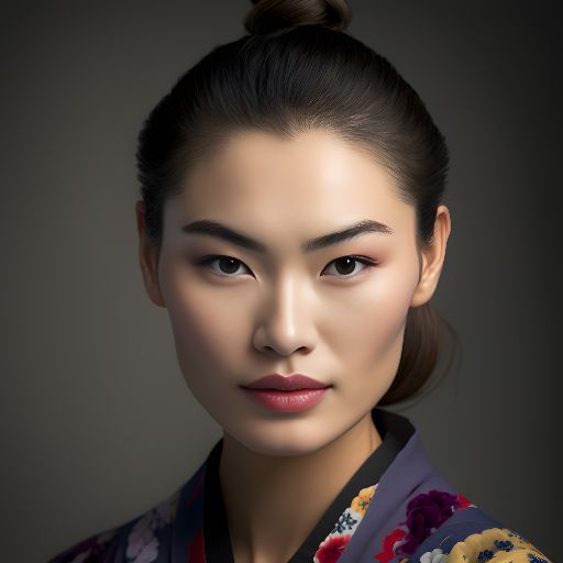 Studio shot of Japanese woman on gray background