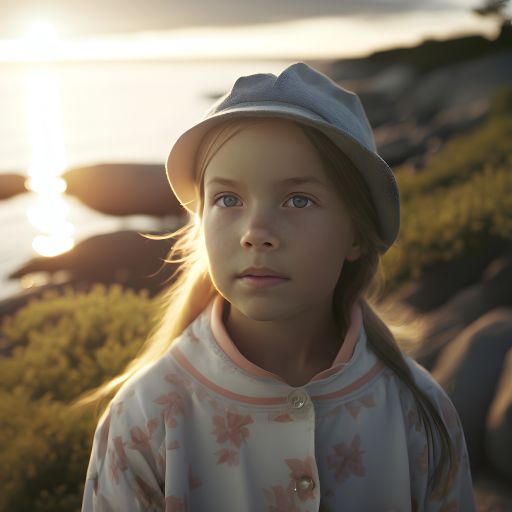 Seaside Portrait of a Cute Girl Wearing a Hat