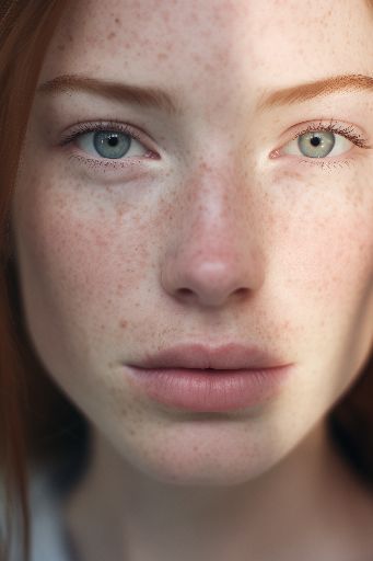 Close up of a woman with freckles and pale skin