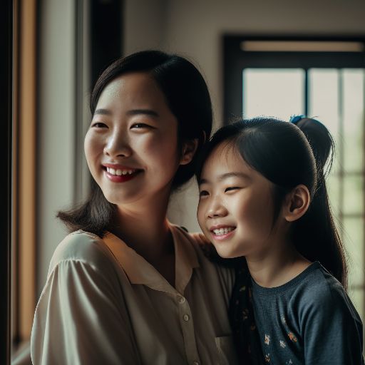 Happy asian mother and daughter