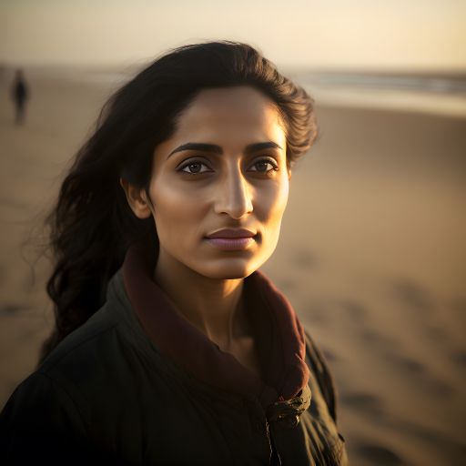 Pakistani Woman Walking at Coast at Sunset