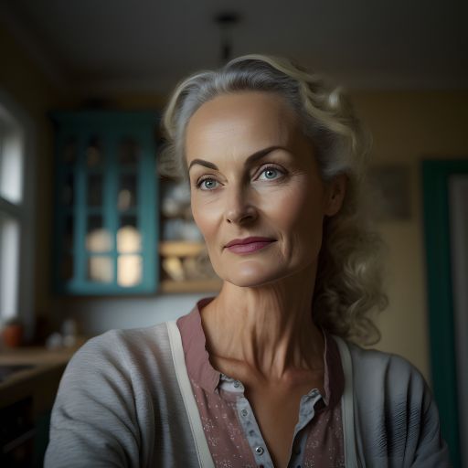 Home Portrait: Woman looking at the camera on a blurry background