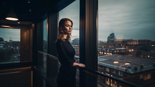 Woman at a modern office building