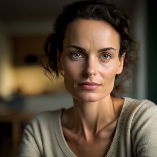 Home Portrait: Woman looking at the camera on a blurry background