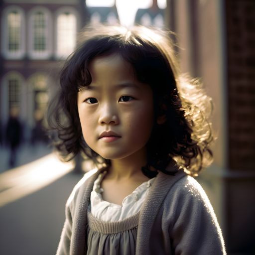 Portrait of cheerful Japanese kid in Amsterdam on a sunny day