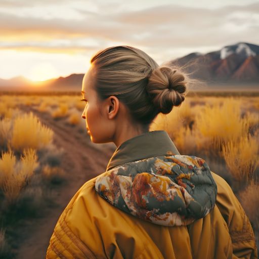portrait of woman in her 20s at sunset with Asian landscape