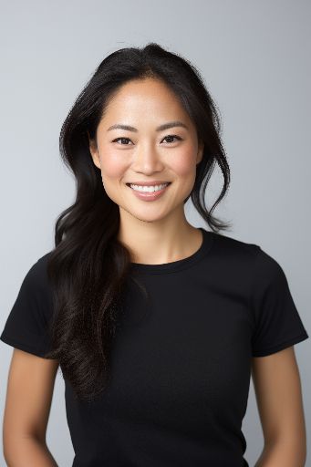 Studio shot of smiling asian woman in black top