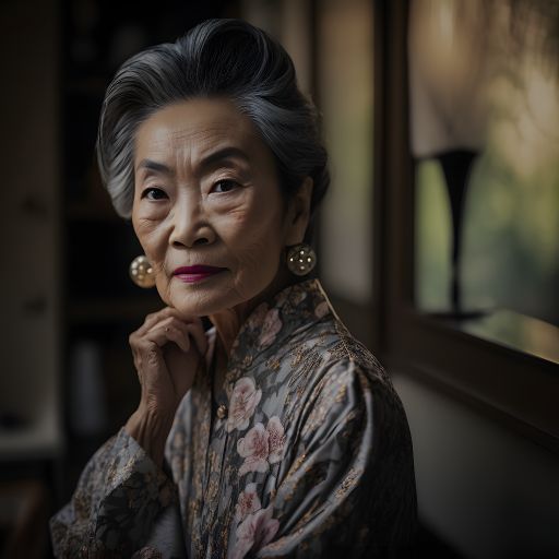 Portrait of an elderly asian woman at home