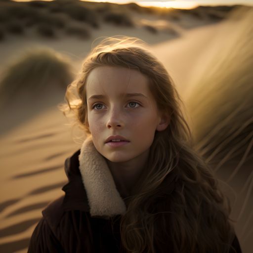 A young child takes a walk through the dunes, the colors of the sunset creating a warm and inviting atmosphere.