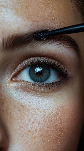 Close-up of a blue eye with mascara being applied on eyelashes