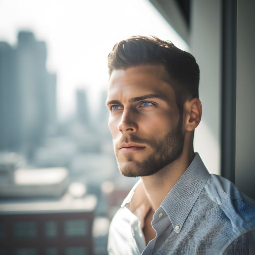 Portrait beautiful man at rooftop office Depth of field c