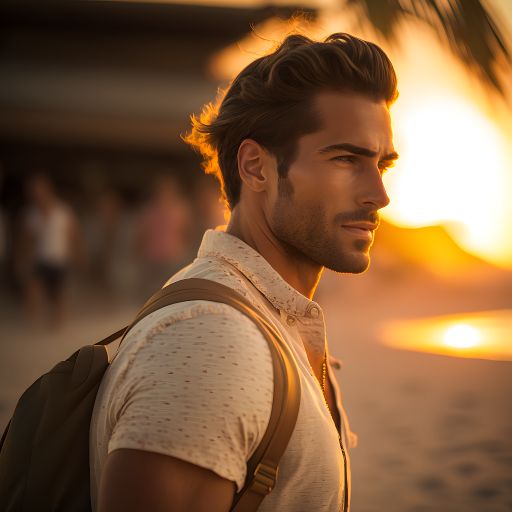 Man enjoying a summer evening stroll on the beach