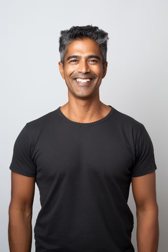 Studio shot of a smiling indian man in black top