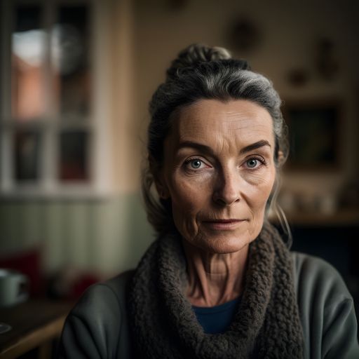 Home Portrait: Woman looking at the camera on a blurry background