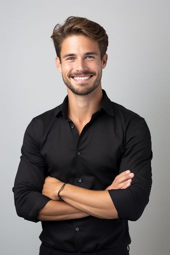 Studio shot a smiling man in black top