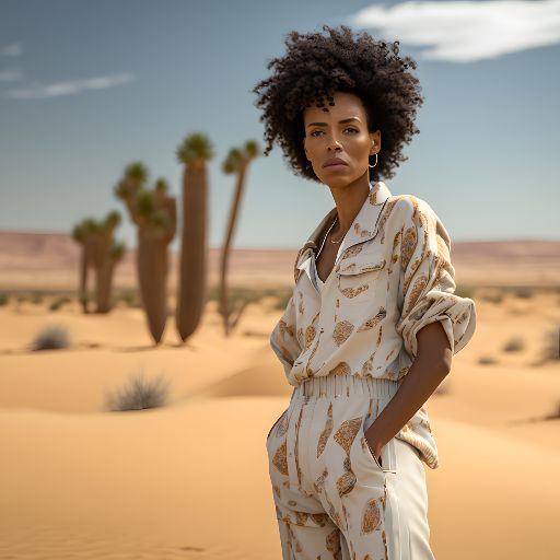 Fashion portrait of a woman in the dunes of the sahara