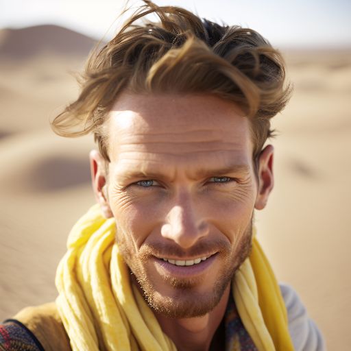 portrait happy Danish male fashion model in the Sahara de
