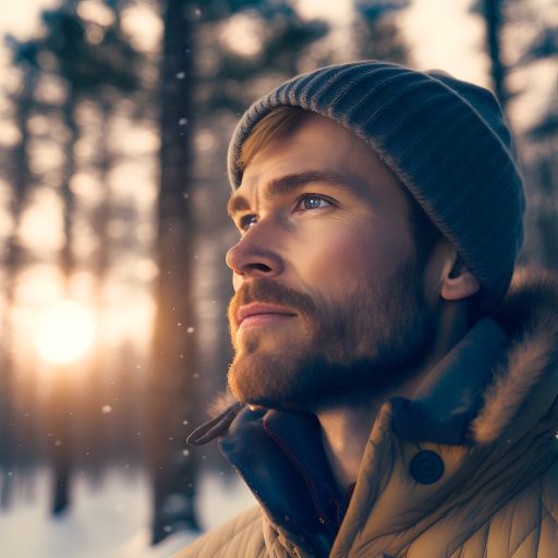 Portrait of a Man in a Scandinavian Snowy Forest