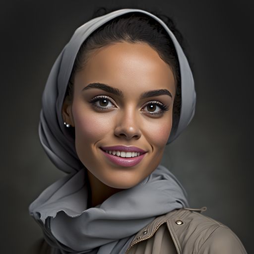Portrait of a woman wearing a handscarf against a dark gray background