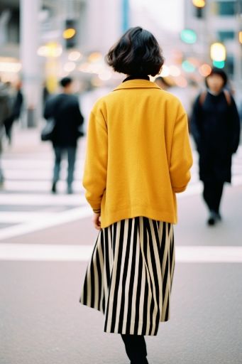 Stylish woman strutting through Tokyo in high fashion shot