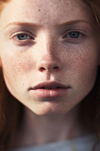 woman's face with freckles and pale skin.