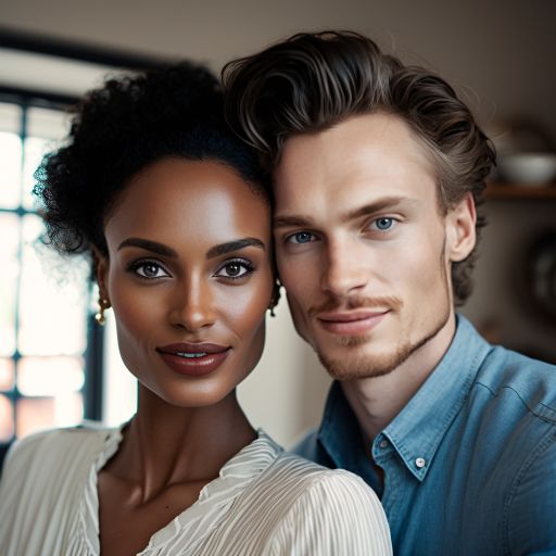Close-up portrait of couple in dark hues at home