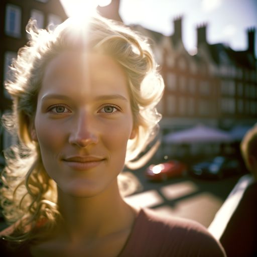 A Joyful Swedish Woman on a Sunny Day in a Bustling City