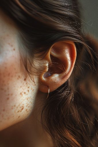 closeup of human ear, soft lighting