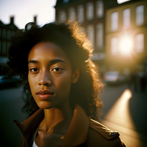 A Portrait of a Young Brown-Skinned Woman on the Streets of Amsterdam with Long Black Hair and Earrings