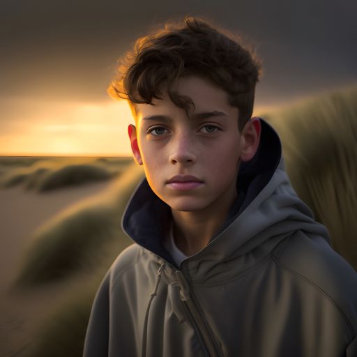 A Boy Walks Through the Dunes at Dusk