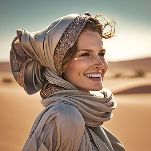 Colourful desert: Woman wearing metallic dress on desert background