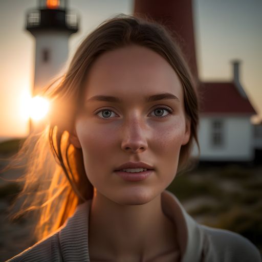 Portrait of a woman in front of a lighthouse