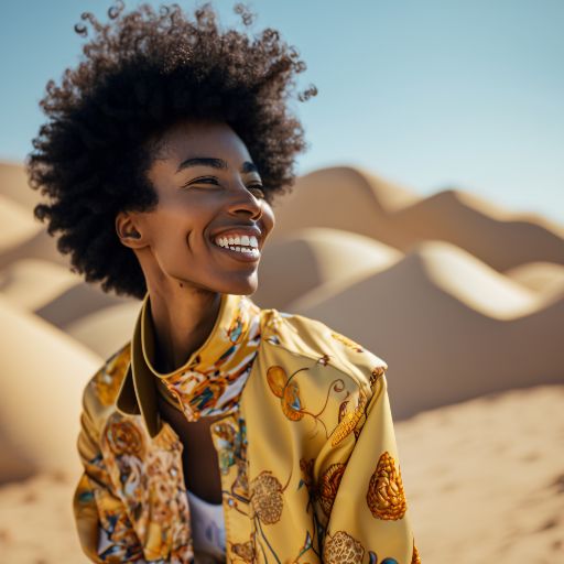 Woman in bright clothes in desert