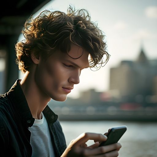 Portrait of a Young Dutch Male Model Browsing the Web on His Phone