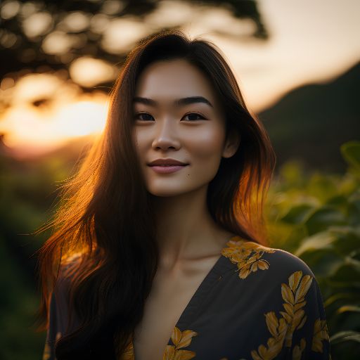 Young woman in Taiwan, surrounded by lush nature